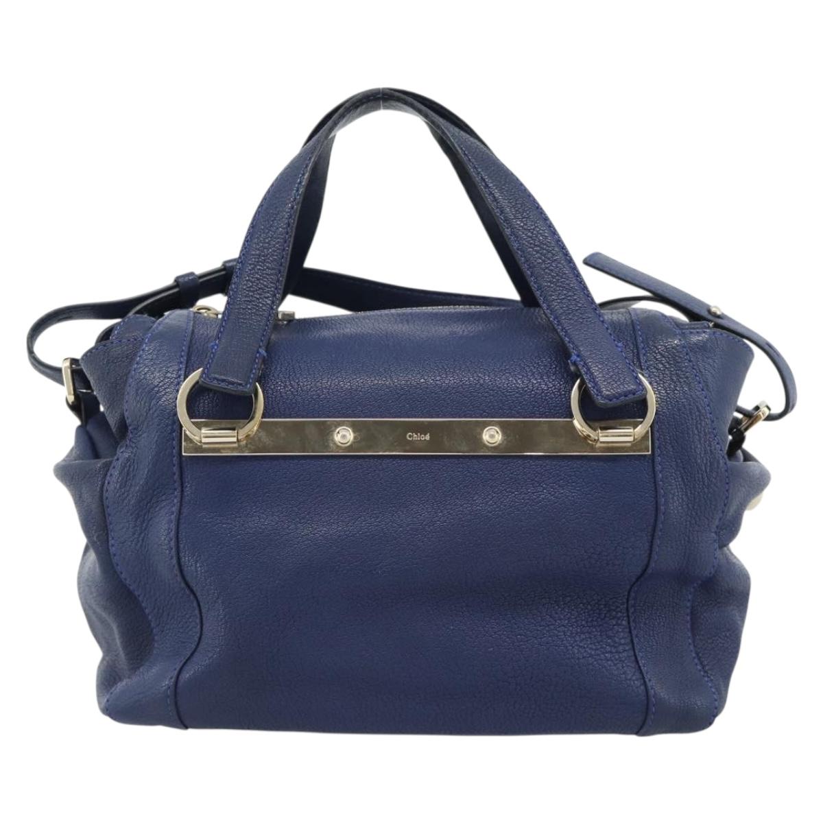 Chloe Bridget Hand Bag Leather 2way Blue Gold Tone Auth BA14147