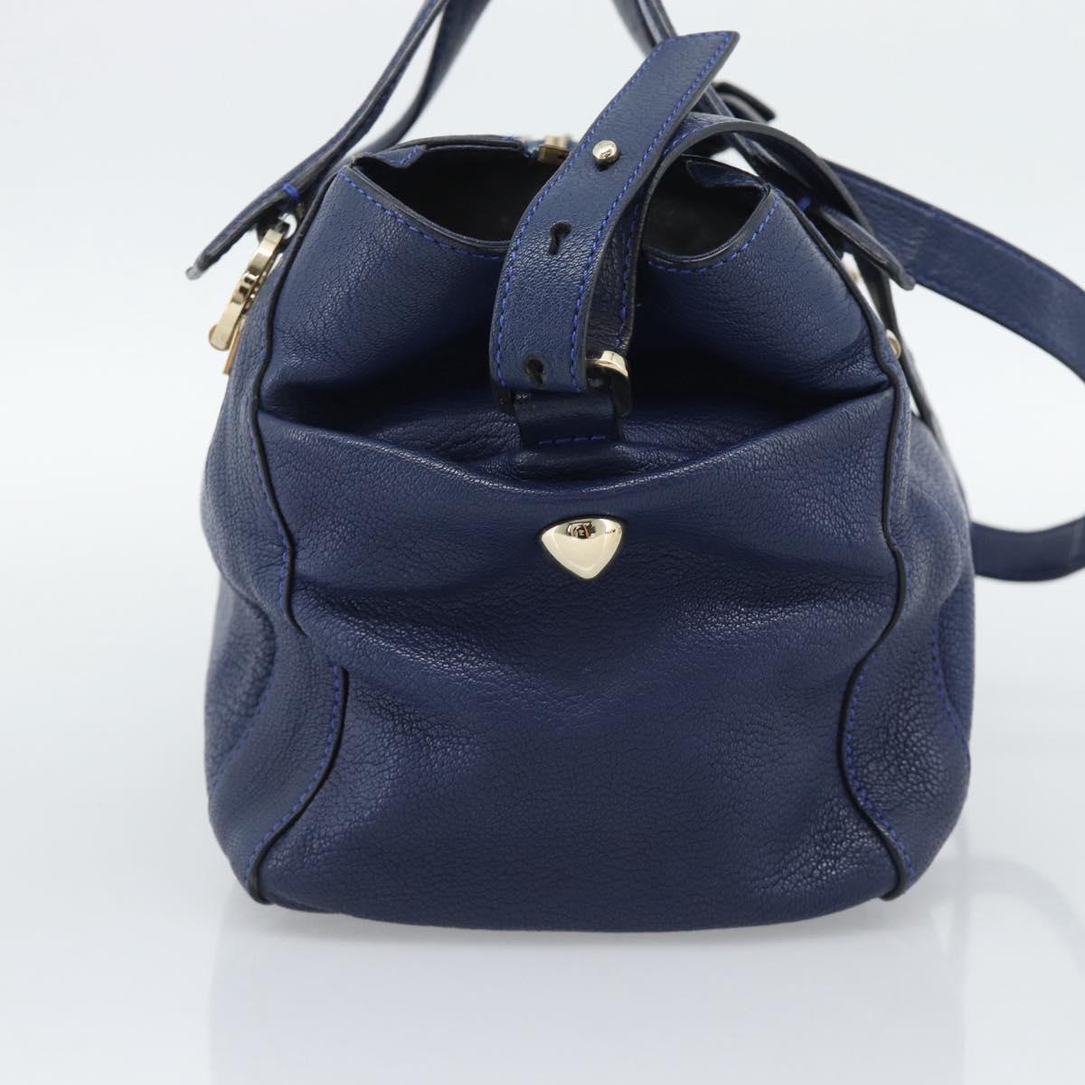 Chloe Bridget Hand Bag Leather 2way Blue Gold Tone Auth BA14147