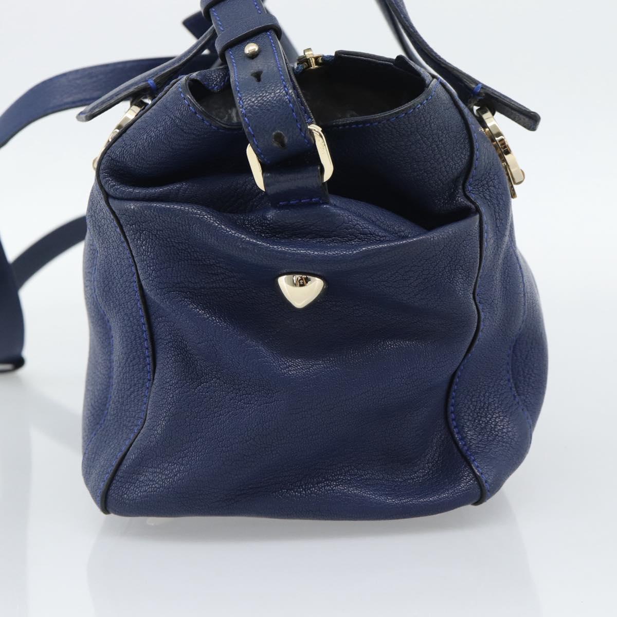 Chloe Bridget Hand Bag Leather 2way Blue Gold Tone Auth BA14147