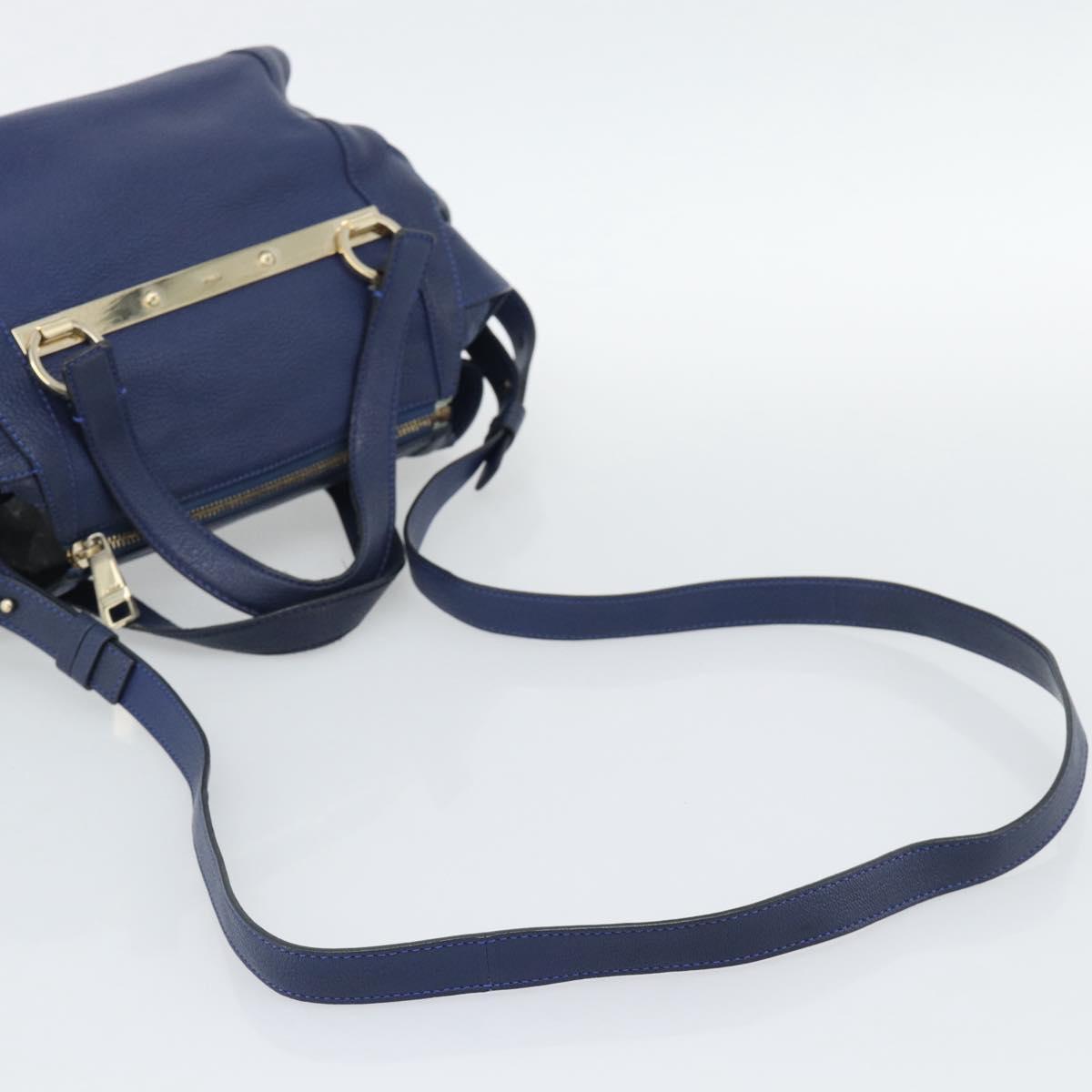 Chloe Bridget Hand Bag Leather 2way Blue Gold Tone Auth BA14147