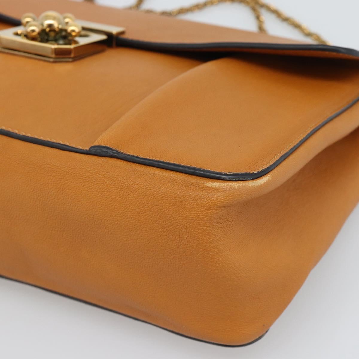 Chloe Elsie Chain Shoulder Bag Leather Brown Gold Tone Auth BA14148V