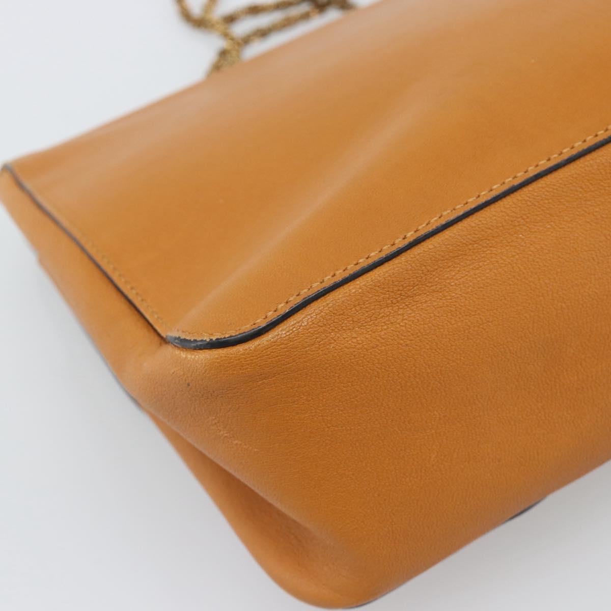 Chloe Elsie Chain Shoulder Bag Leather Brown Gold Tone Auth BA14148V