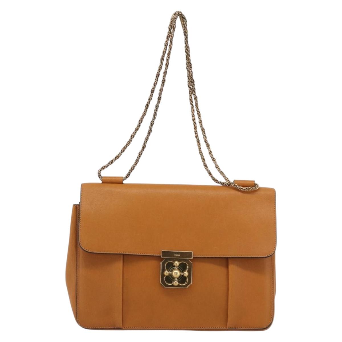 Chloe Elsie Chain Shoulder Bag Leather Brown Gold Tone Auth BA14148V