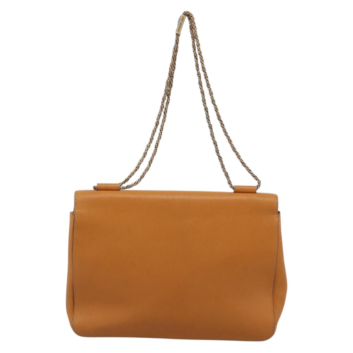 Chloe Elsie Chain Shoulder Bag Leather Brown Gold Tone Auth BA14148V