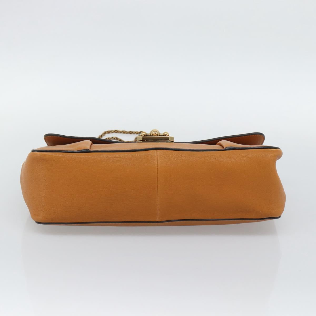 Chloe Elsie Chain Shoulder Bag Leather Brown Gold Tone Auth BA14148V