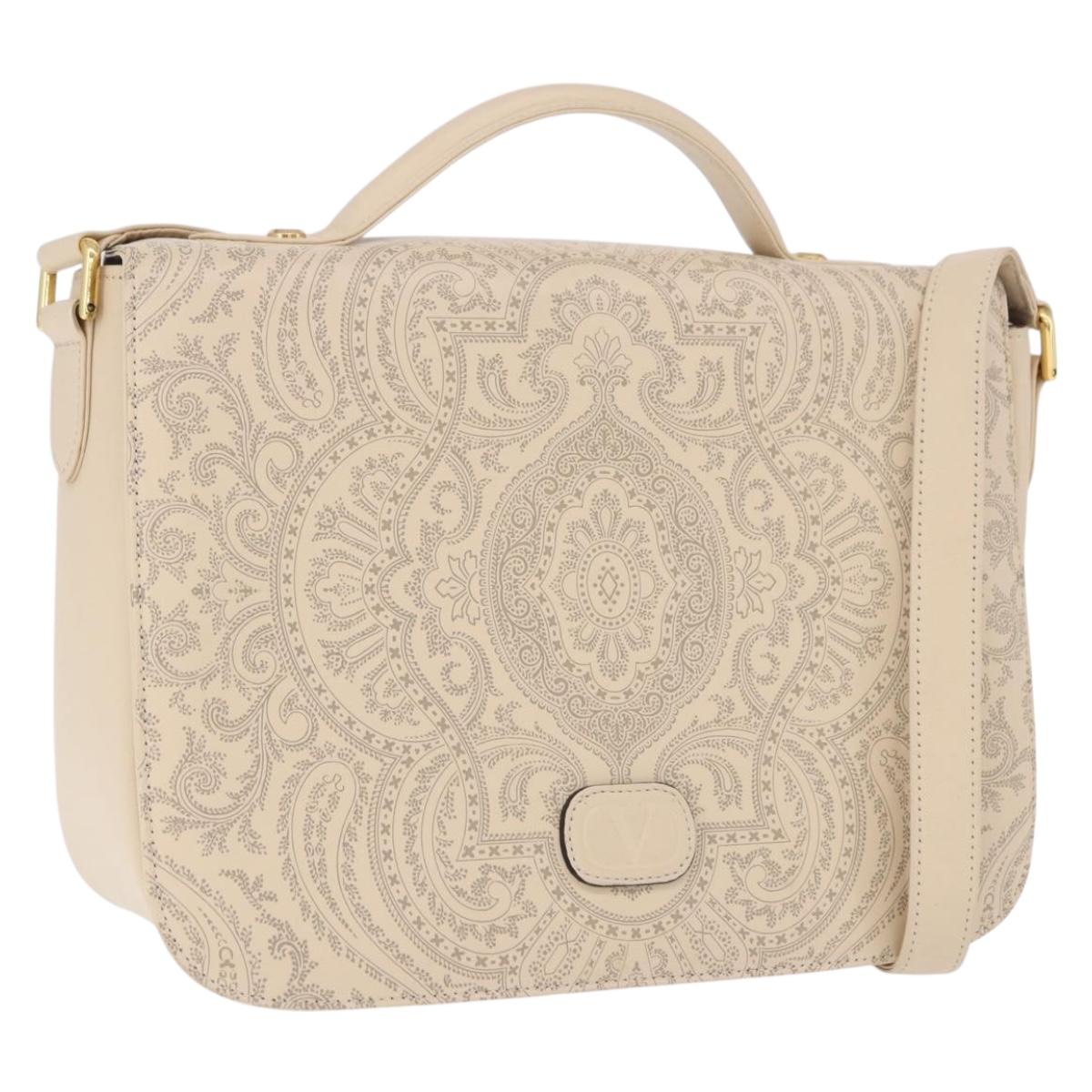 VALENTINO Shoulder Bag Leather 2way Ivory Gold Auth BA14149V