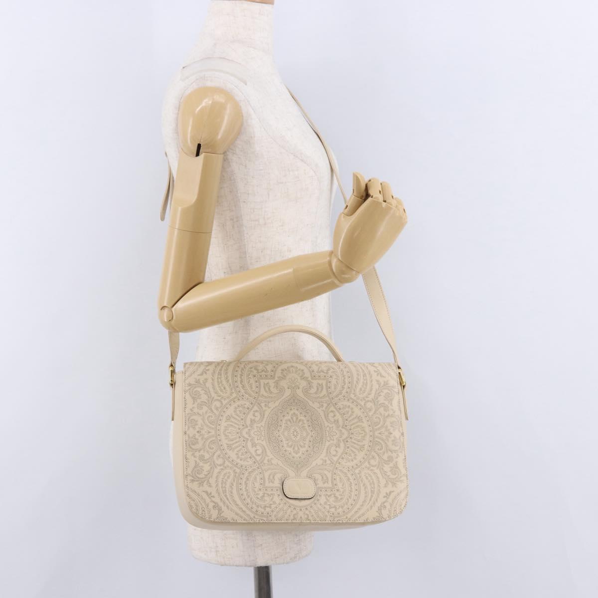 VALENTINO Shoulder Bag Leather 2way Ivory Gold Auth BA14149V