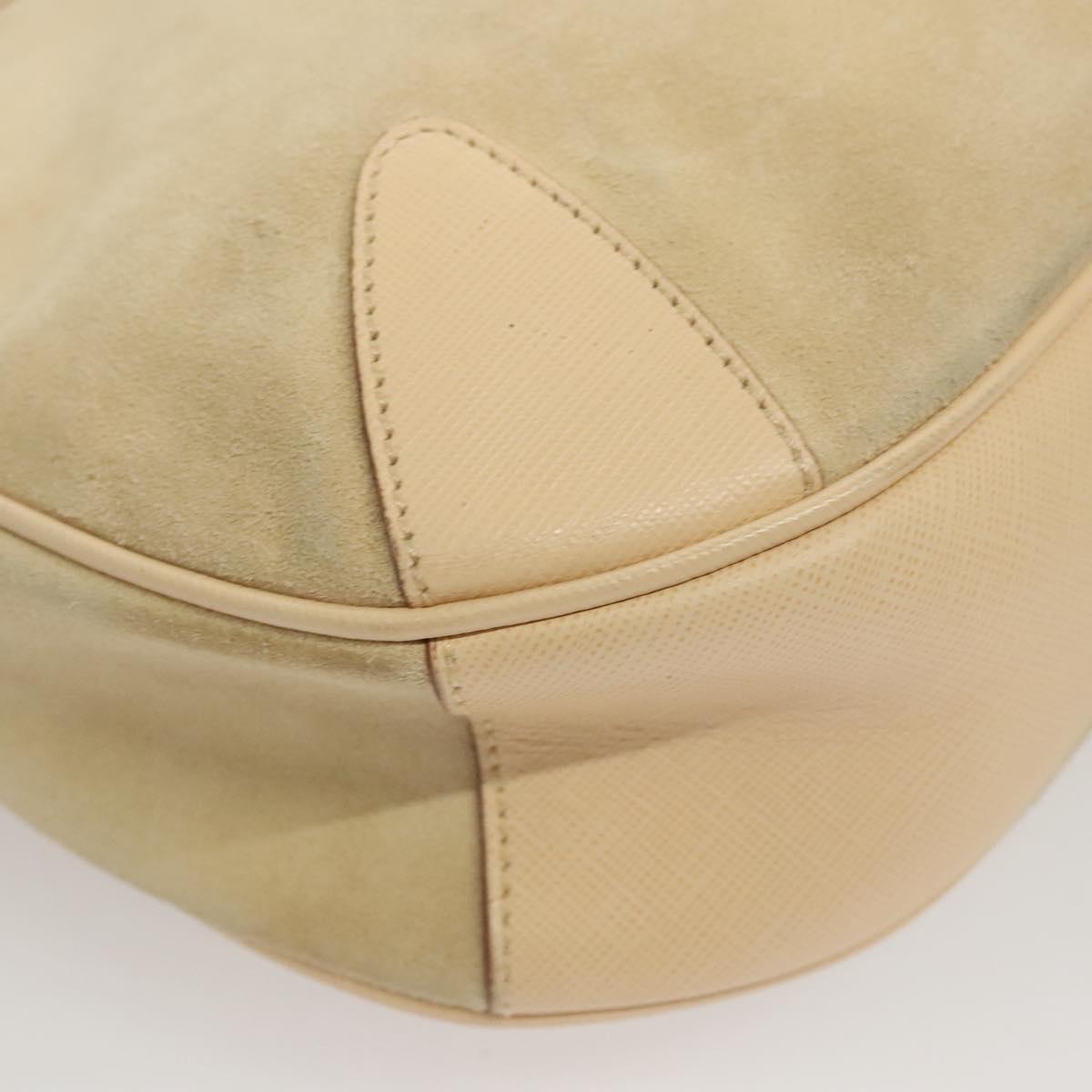Salvatore Ferragamo Gancini Shoulder Bag Suede Leather Beige Silver Auth BA1415