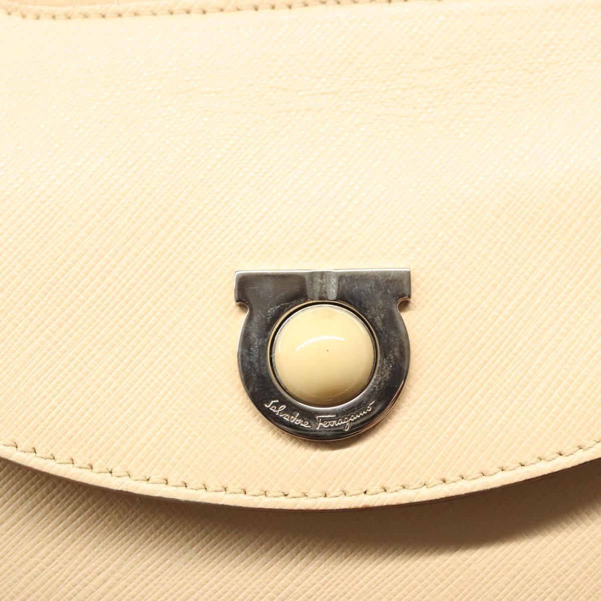 Salvatore Ferragamo Gancini Shoulder Bag Suede Leather Beige Silver Auth BA1415