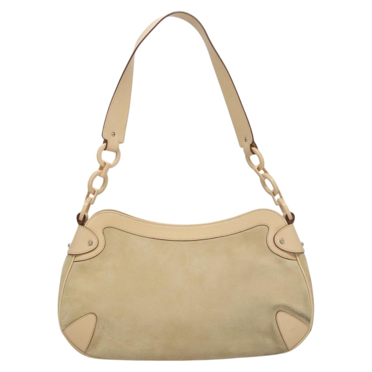 Salvatore Ferragamo Gancini Shoulder Bag Suede Leather Beige Silver Auth BA1415