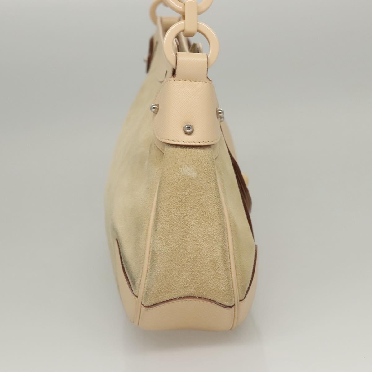 Salvatore Ferragamo Gancini Shoulder Bag Suede Leather Beige Silver Auth BA1415