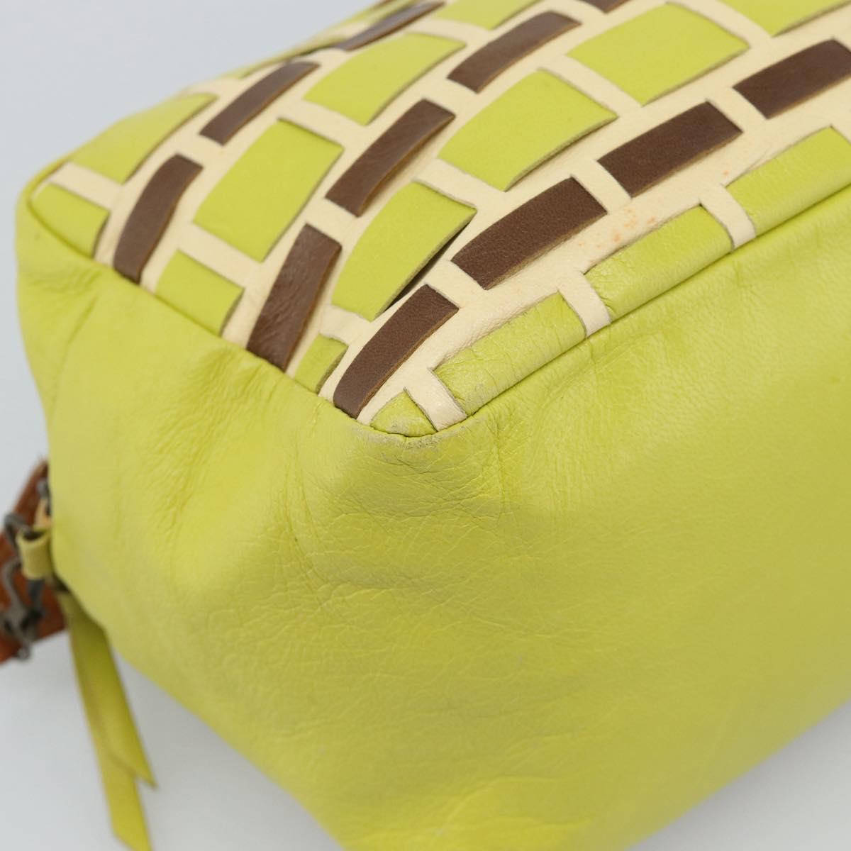 Miu Miu Shoulder Bag Leather LIme Green Gold Auth BA14150