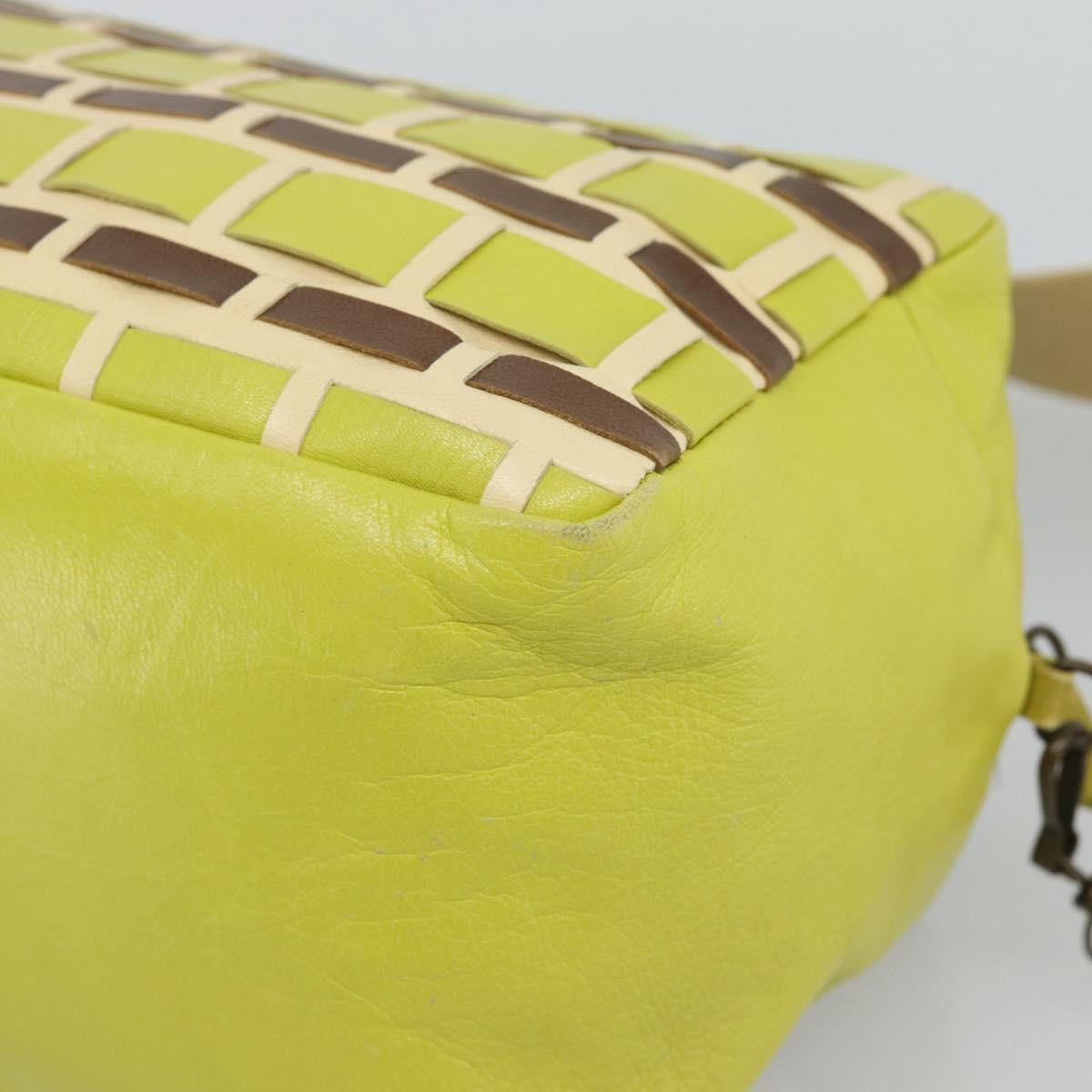 Miu Miu Shoulder Bag Leather LIme Green Gold Auth BA14150