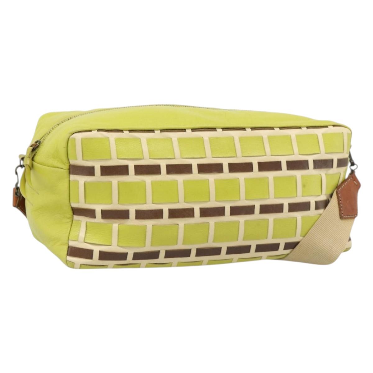 Miu Miu Shoulder Bag Leather LIme Green Gold Auth BA14150