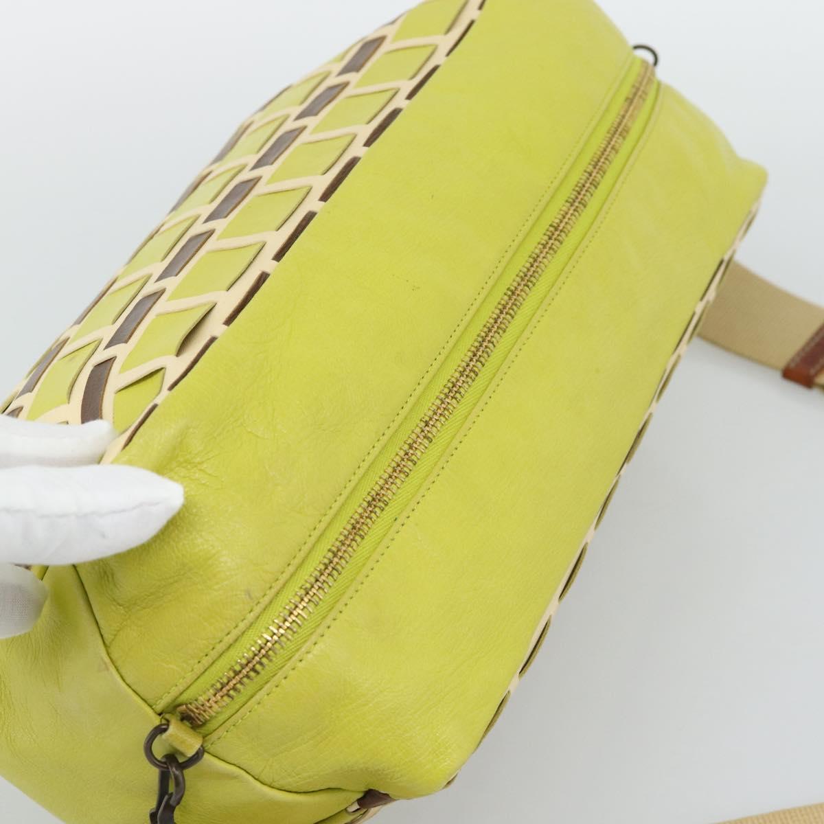 Miu Miu Shoulder Bag Leather LIme Green Gold Auth BA14150