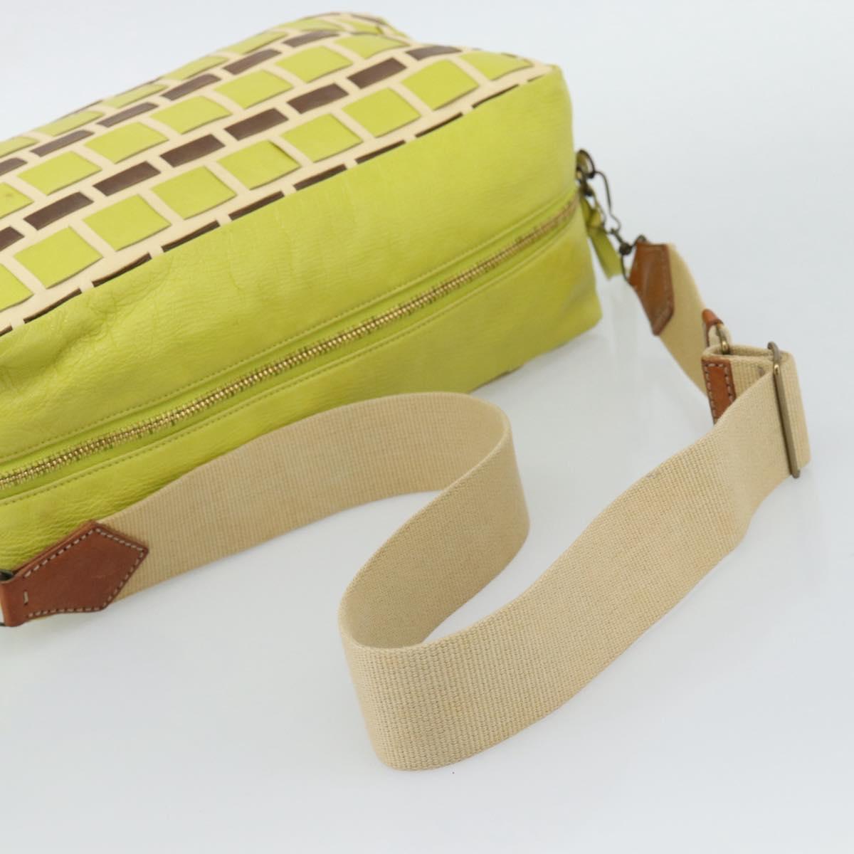 Miu Miu Shoulder Bag Leather LIme Green Gold Auth BA14150