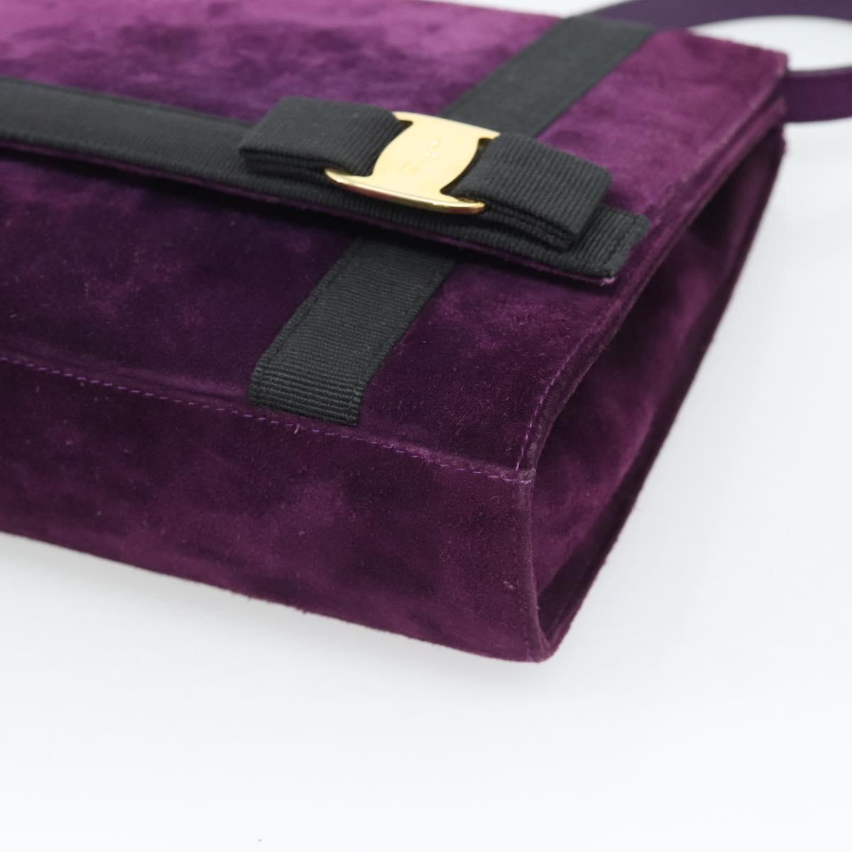 Salvatore Ferragamo Vala Shoulder Bag Suede Purple Gold Auth BA14151A