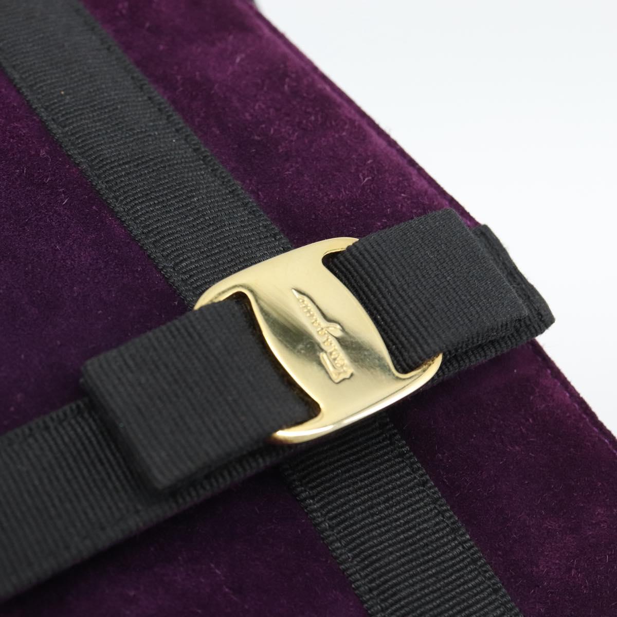 Salvatore Ferragamo Vala Shoulder Bag Suede Purple Gold Auth BA14151A