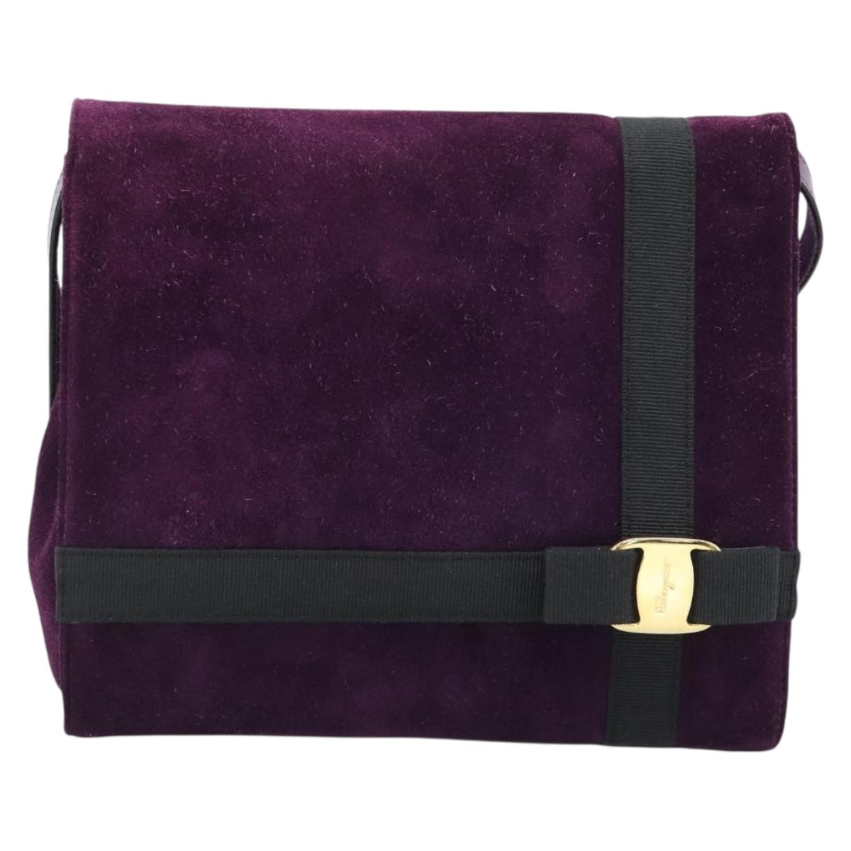 Salvatore Ferragamo Vala Shoulder Bag Suede Purple Gold Auth BA14151A