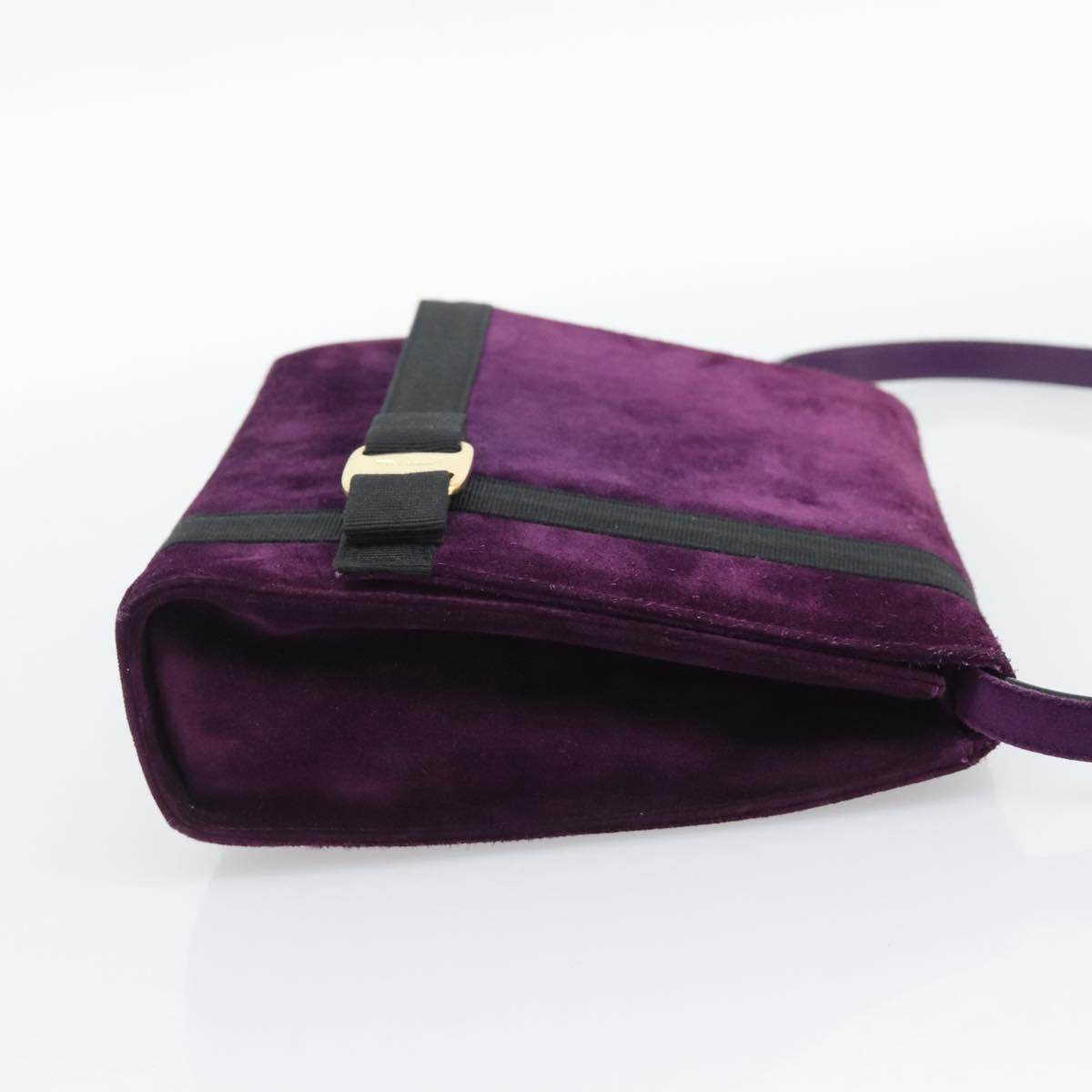 Salvatore Ferragamo Vala Shoulder Bag Suede Purple Gold Auth BA14151A