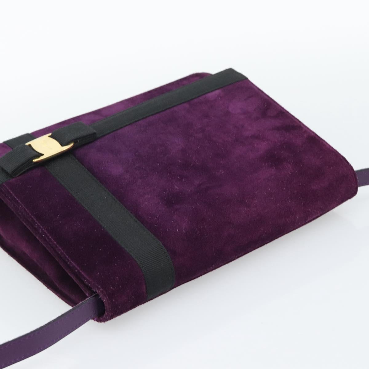 Salvatore Ferragamo Vala Shoulder Bag Suede Purple Gold Auth BA14151A