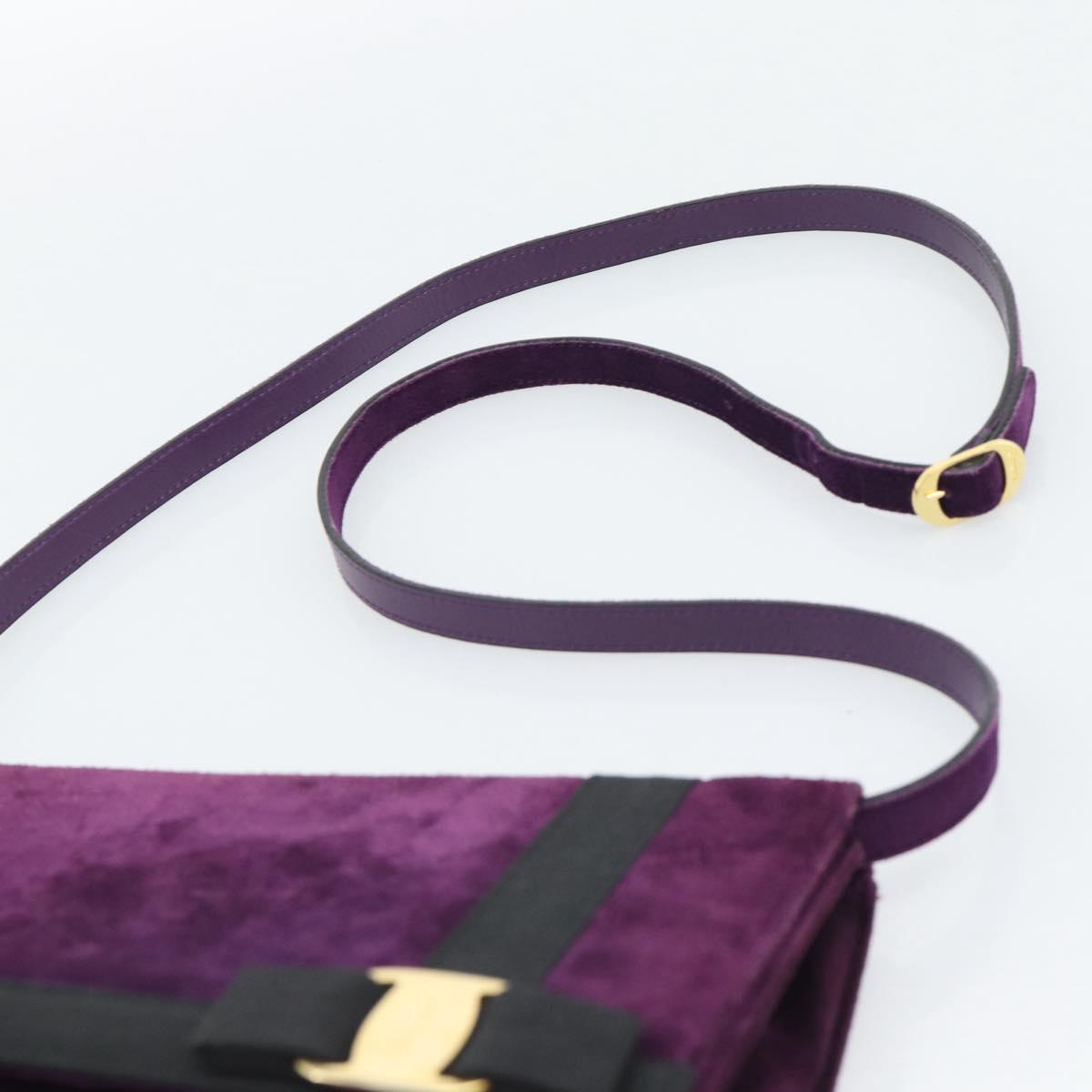 Salvatore Ferragamo Vala Shoulder Bag Suede Purple Gold Auth BA14151A