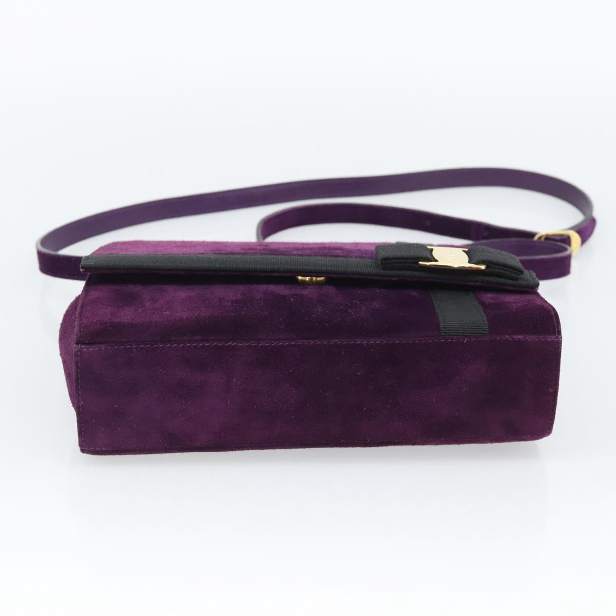 Salvatore Ferragamo Vala Shoulder Bag Suede Purple Gold Auth BA14151A