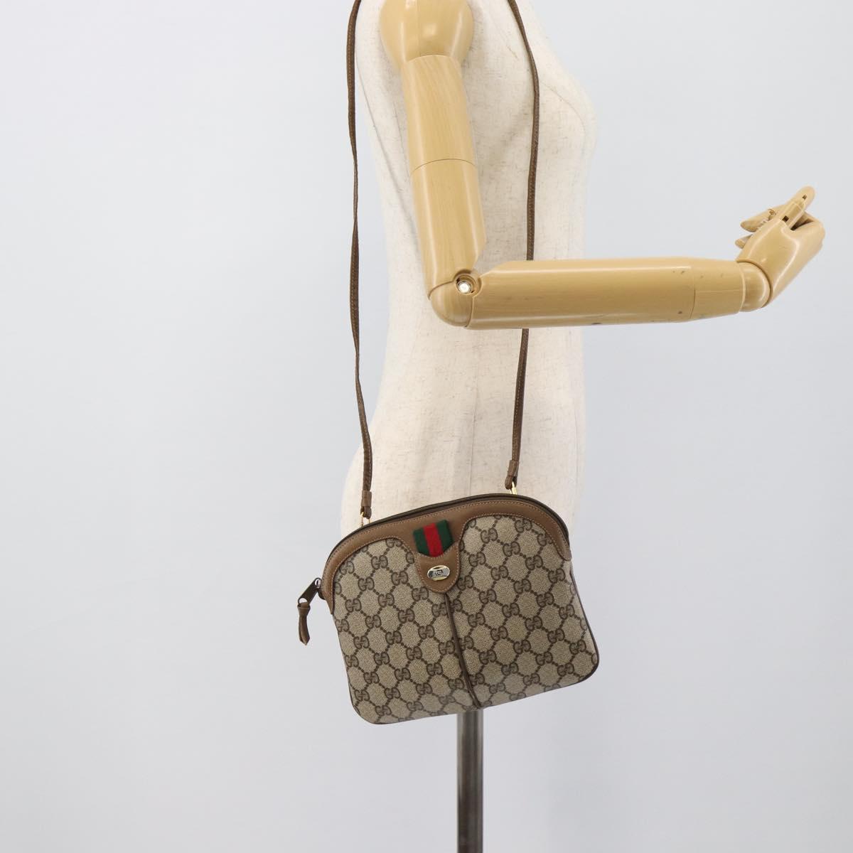 GUCCI GG Supreme Web Sherry Line Bag PVC Beige Gold 98 02 047 Auth BA14152