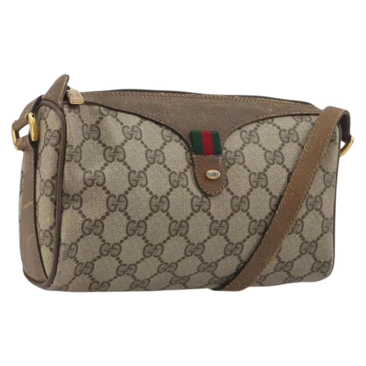 GUCCI GG Supreme Shoulder Bag PVC Leather Beige Gold Tone 89 02 018 Auth BA14153