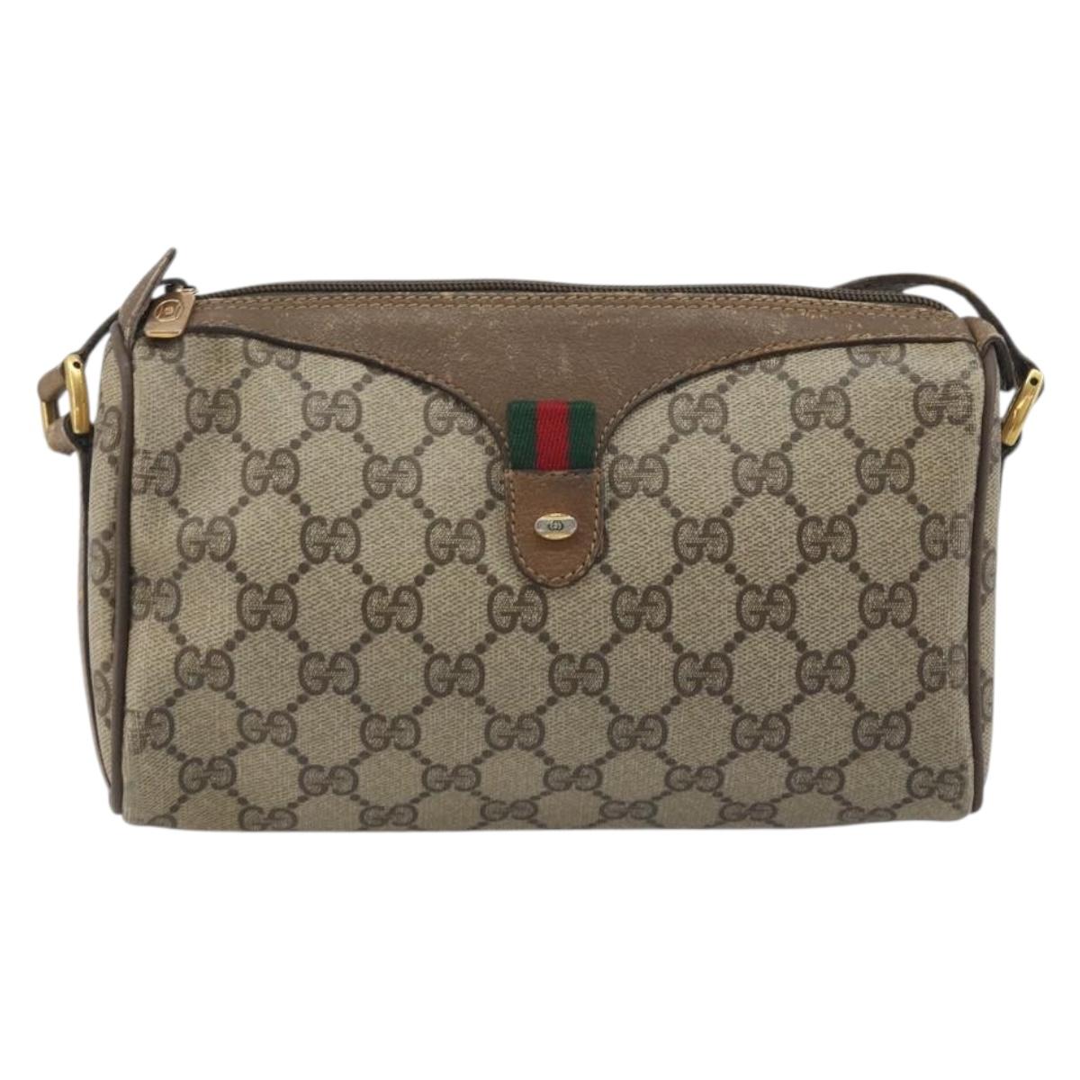 GUCCI GG Supreme Shoulder Bag PVC Leather Beige Gold Tone 89 02 018 Auth BA14153