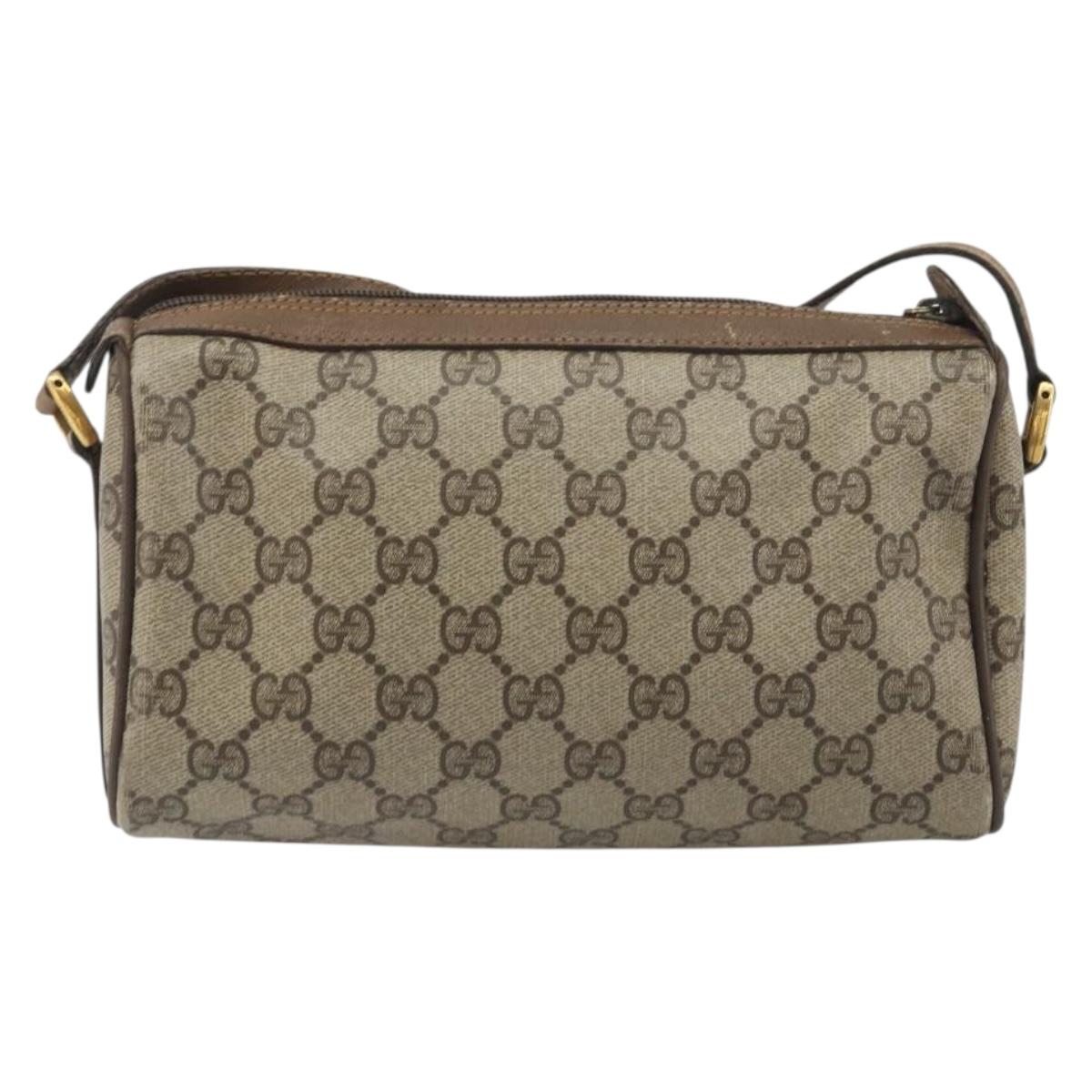 GUCCI GG Supreme Shoulder Bag PVC Leather Beige Gold Tone 89 02 018 Auth BA14153