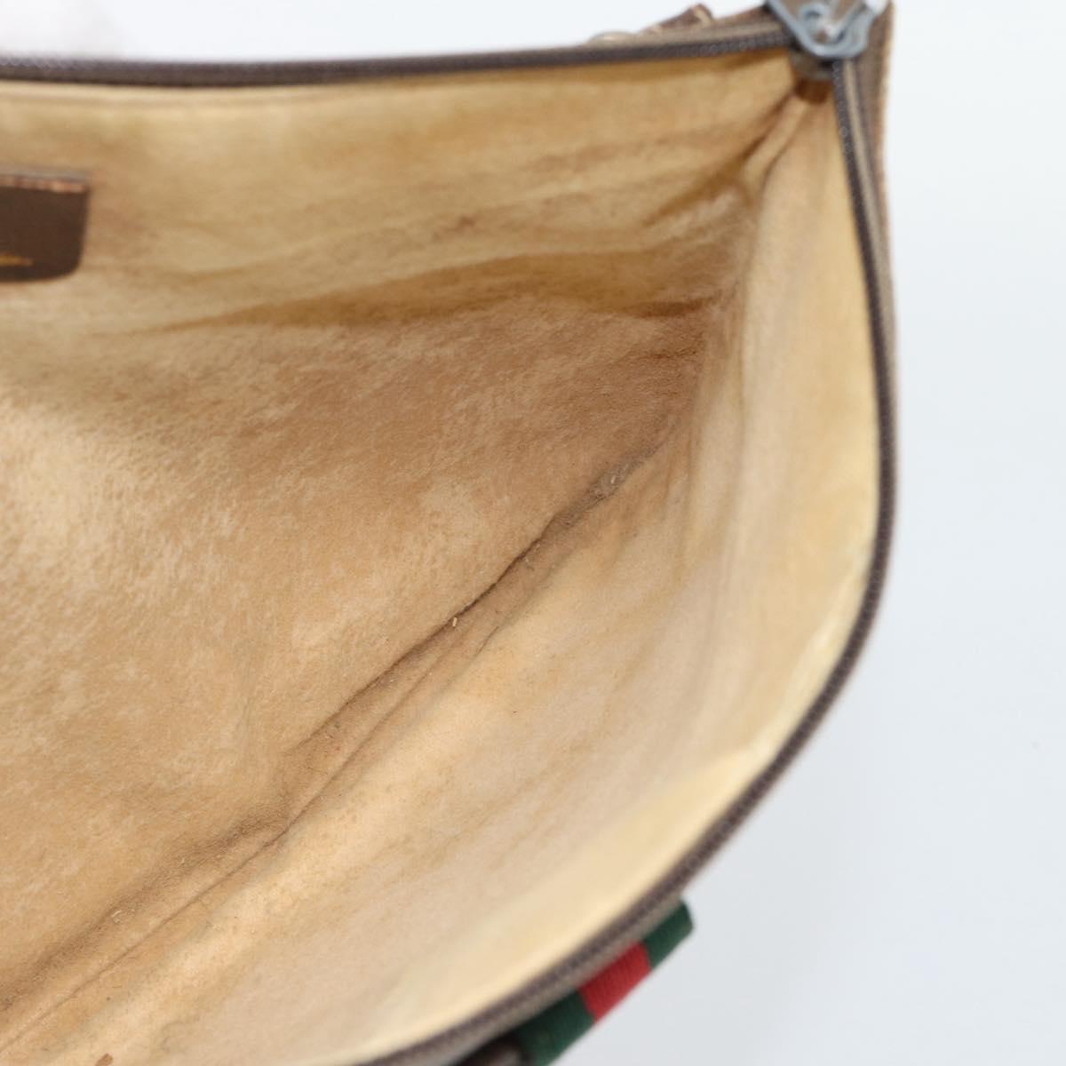 GUCCI GG Supreme Web Sherry Line Shoulder Bag PVC Beige Gold Auth BA14154