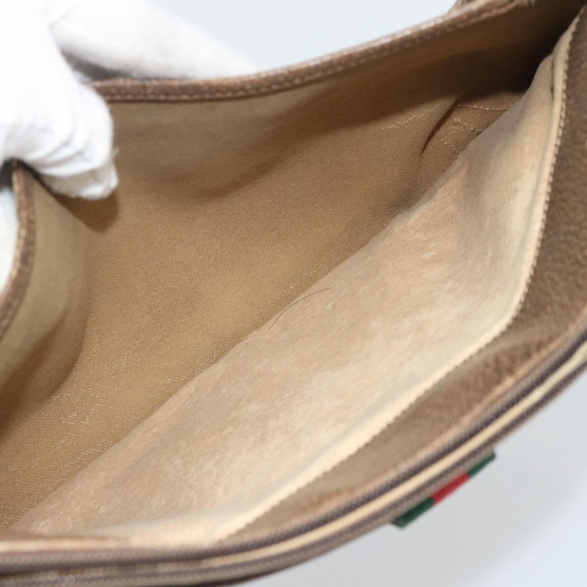 GUCCI GG Supreme Web Sherry Line Shoulder Bag PVC Beige Gold Auth BA14154