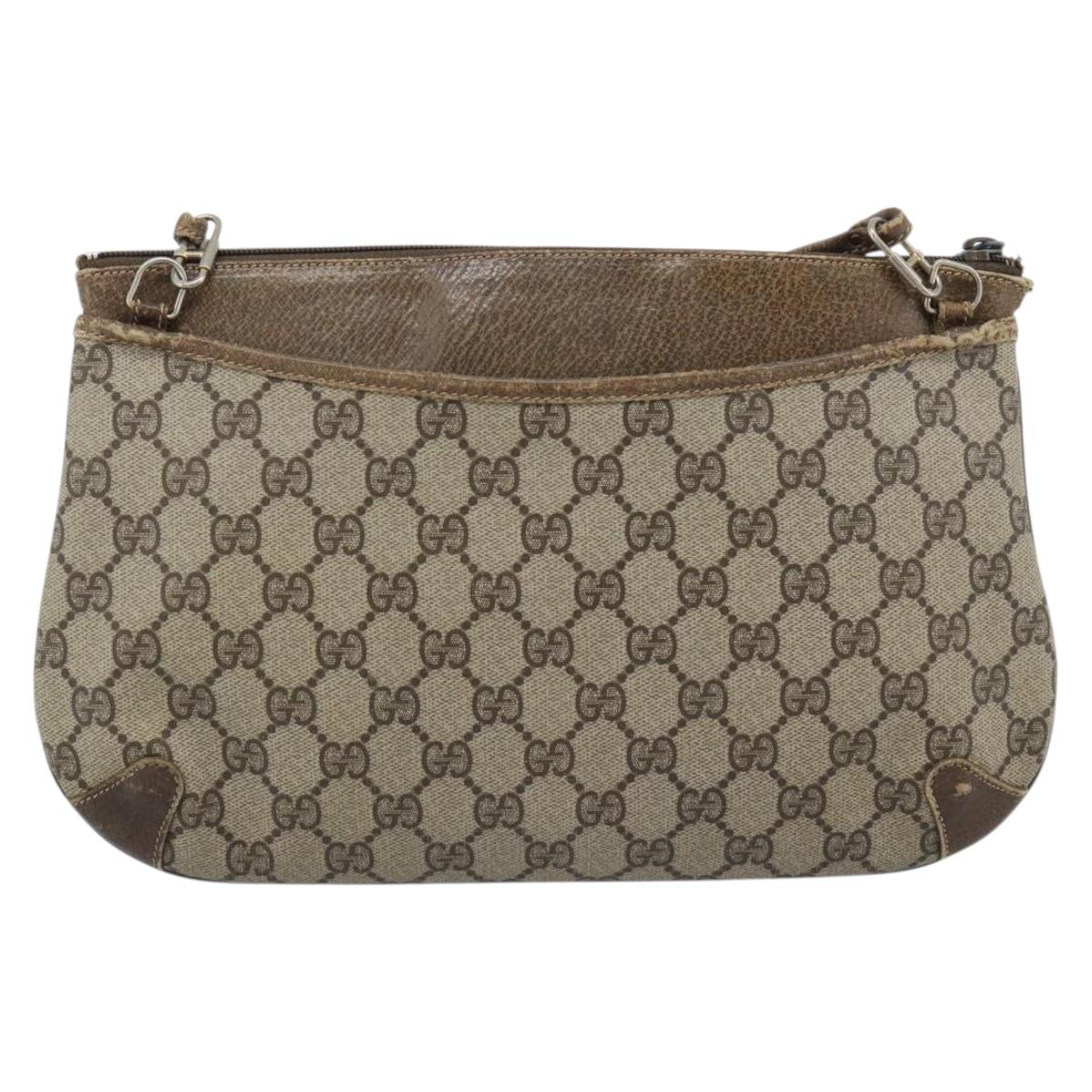 GUCCI GG Supreme Web Sherry Line Shoulder Bag PVC Beige Gold Auth BA14154