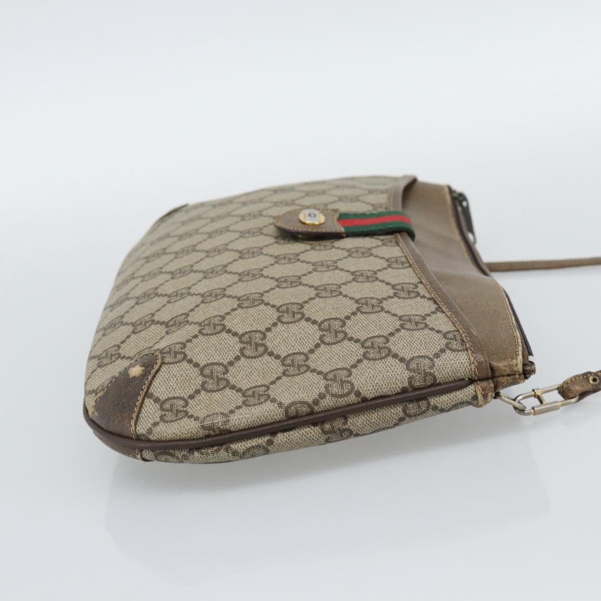 GUCCI GG Supreme Web Sherry Line Shoulder Bag PVC Beige Gold Auth BA14154