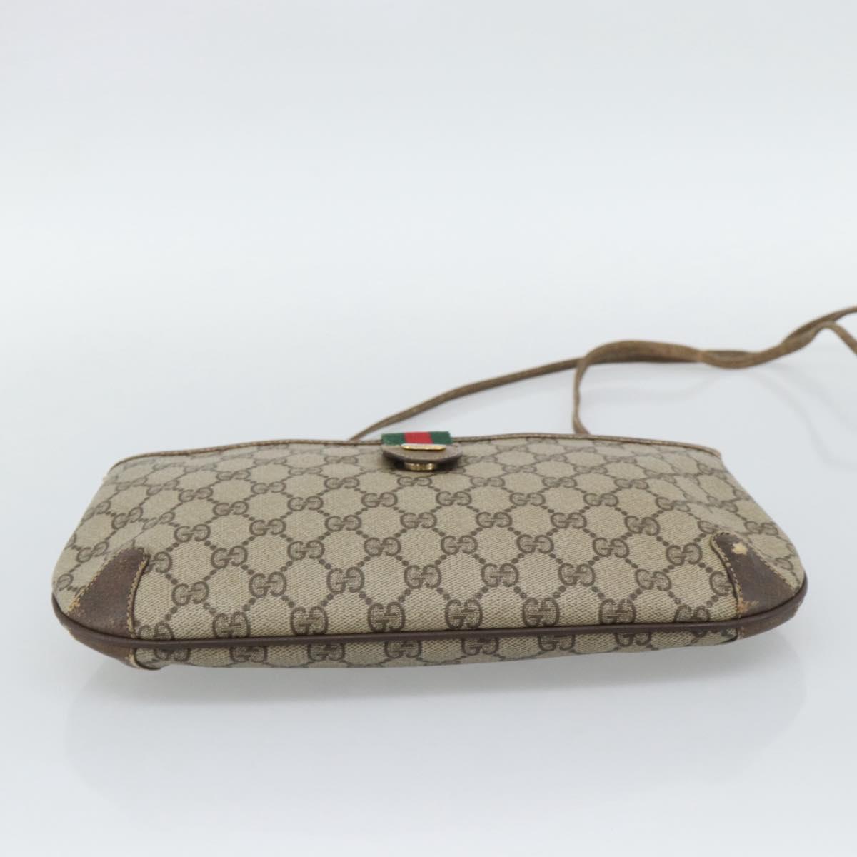 GUCCI GG Supreme Web Sherry Line Shoulder Bag PVC Beige Gold Auth BA14154