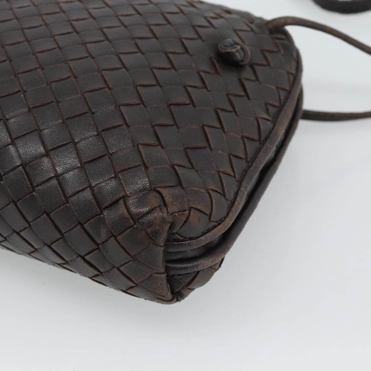 BOTTEGA VENETA INTRECCIATO Shoulder Bag Leather Brown Silver Auth BA14156