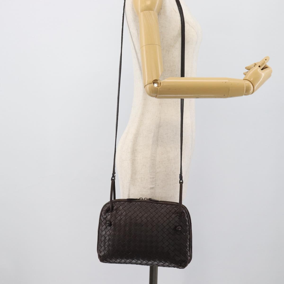 BOTTEGA VENETA INTRECCIATO Shoulder Bag Leather Brown Silver Auth BA14156