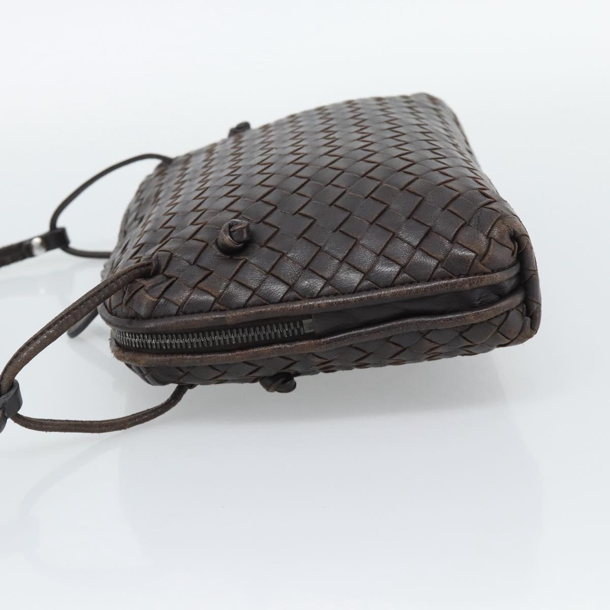 BOTTEGA VENETA INTRECCIATO Shoulder Bag Leather Brown Silver Auth BA14156