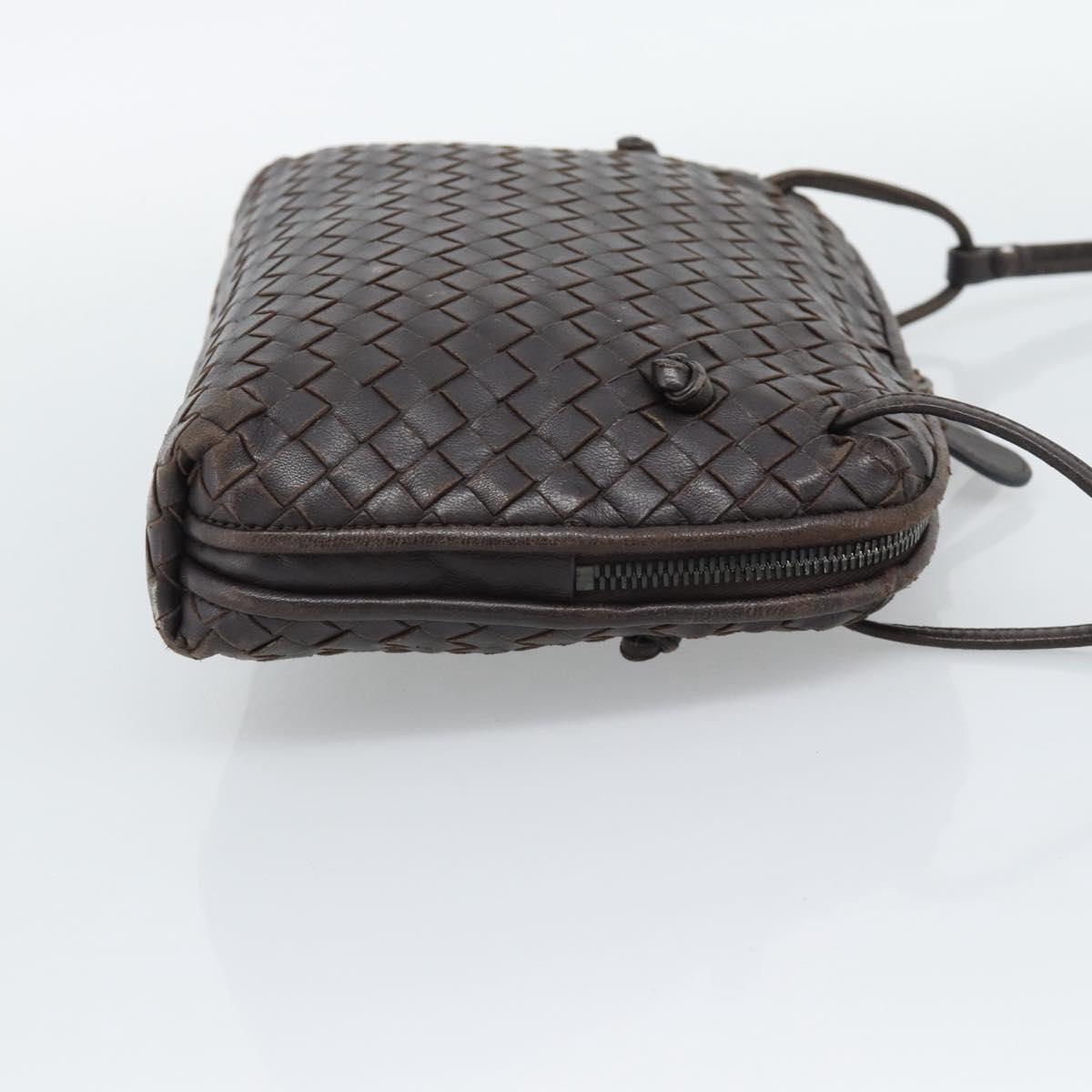 BOTTEGA VENETA INTRECCIATO Shoulder Bag Leather Brown Silver Auth BA14156