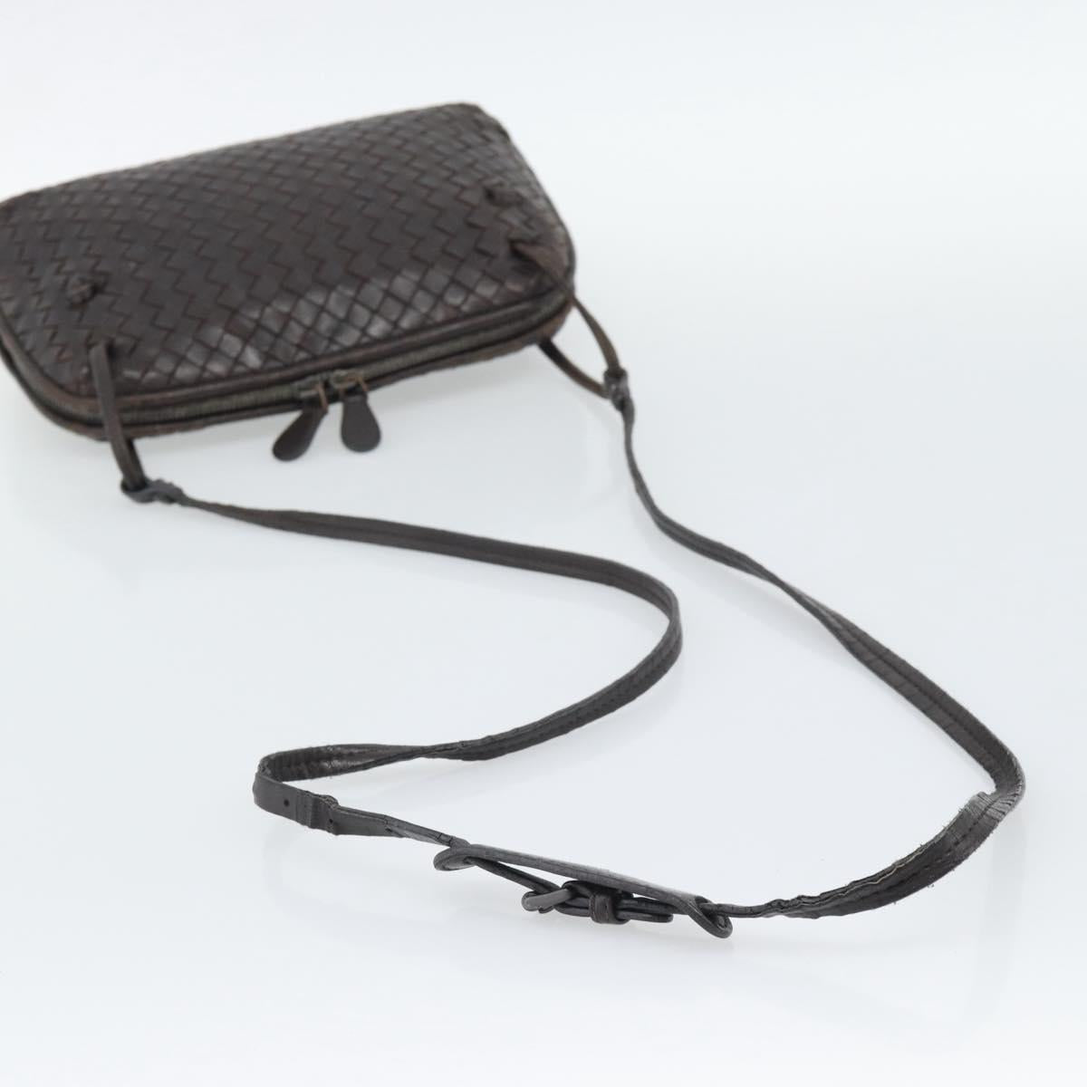 BOTTEGA VENETA INTRECCIATO Shoulder Bag Leather Brown Silver Auth BA14156