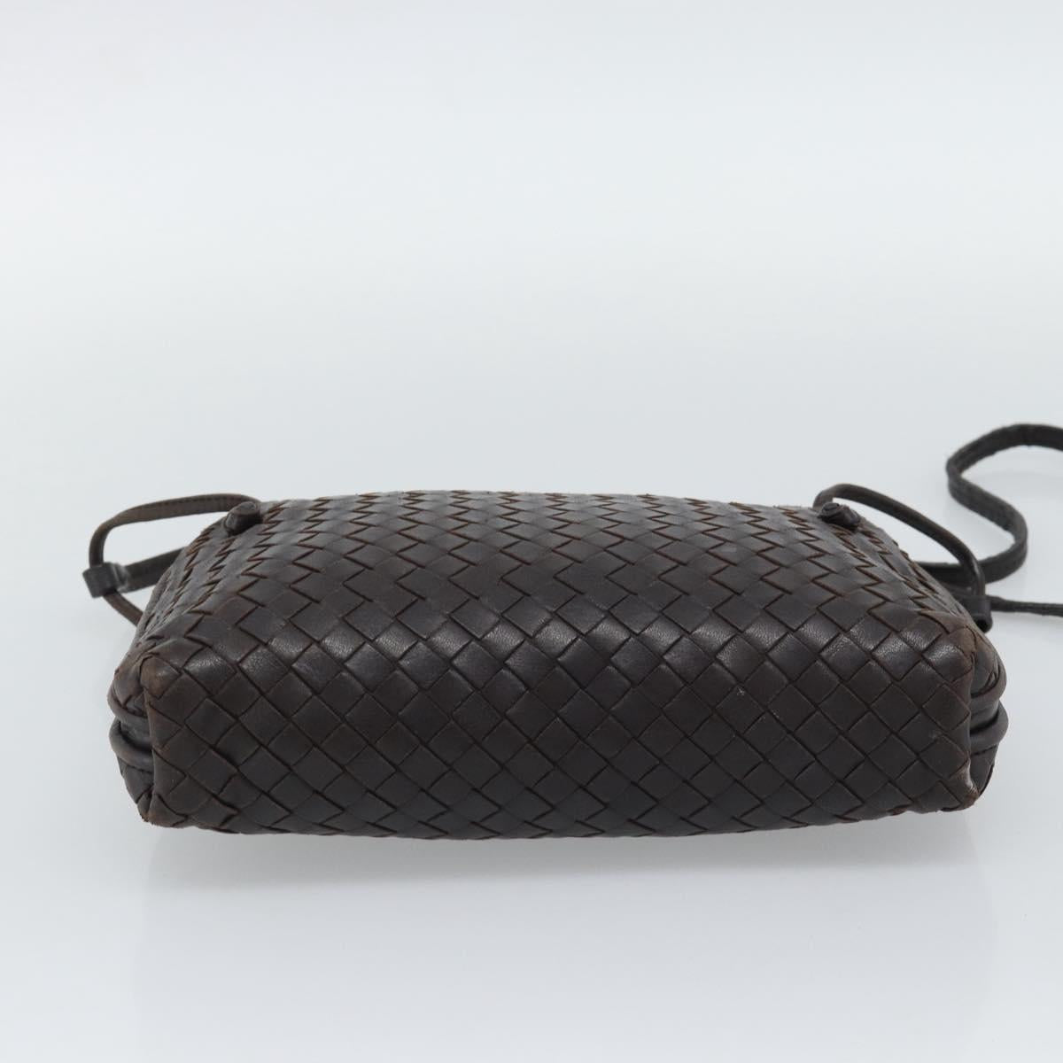BOTTEGA VENETA INTRECCIATO Shoulder Bag Leather Brown Silver Auth BA14156