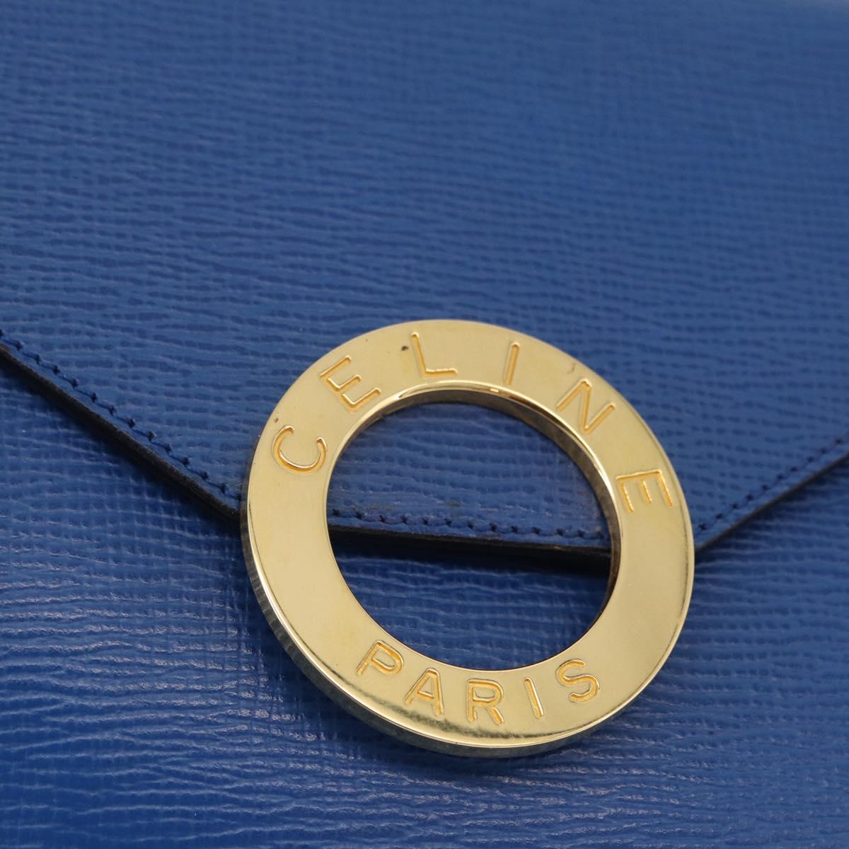 CELINE Circle Shoulder Bag Leather Blue Gold Auth BA14157V