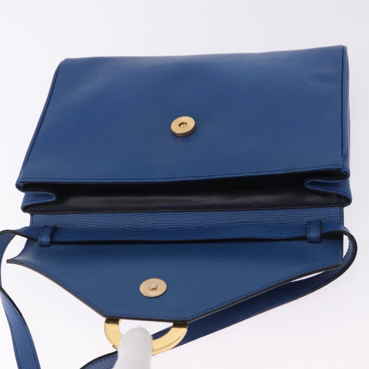 CELINE Circle Shoulder Bag Leather Blue Gold Auth BA14157V