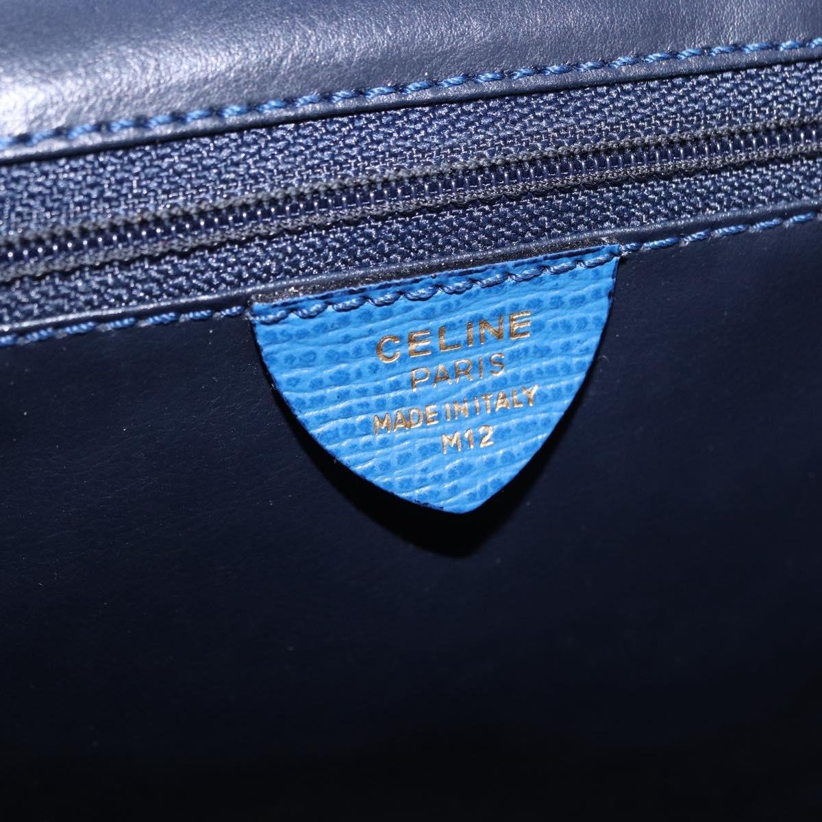 CELINE Circle Shoulder Bag Leather Blue Gold Auth BA14157V