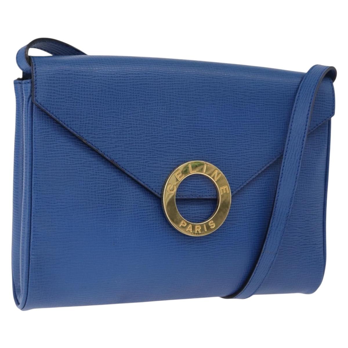 CELINE Circle Shoulder Bag Leather Blue Gold Auth BA14157V