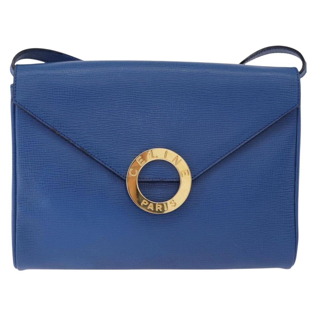 CELINE Circle Shoulder Bag Leather Blue Gold Auth BA14157V