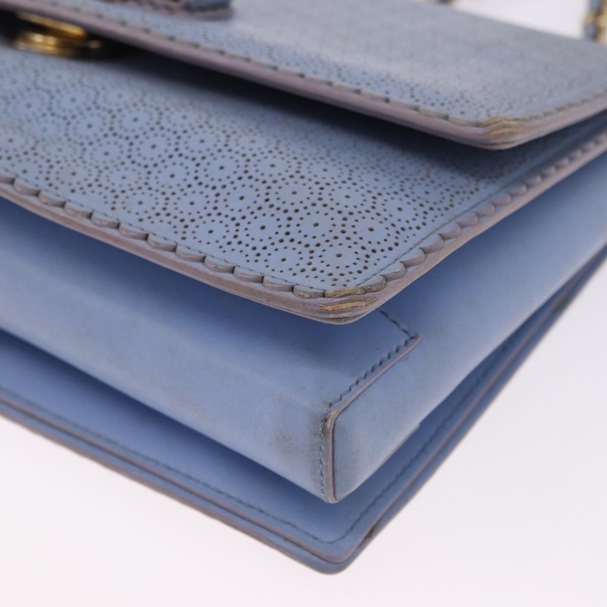 Salvatore Ferragamo Vala Chain Shoulder Bag Leather Blue Gold Auth BA14158