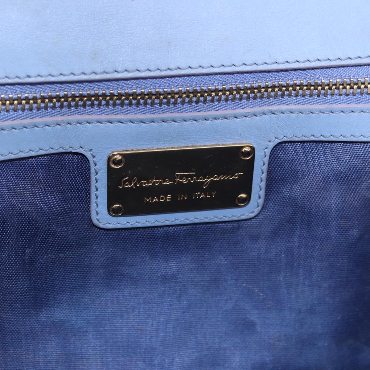 Salvatore Ferragamo Vala Chain Shoulder Bag Leather Blue Gold Auth BA14158