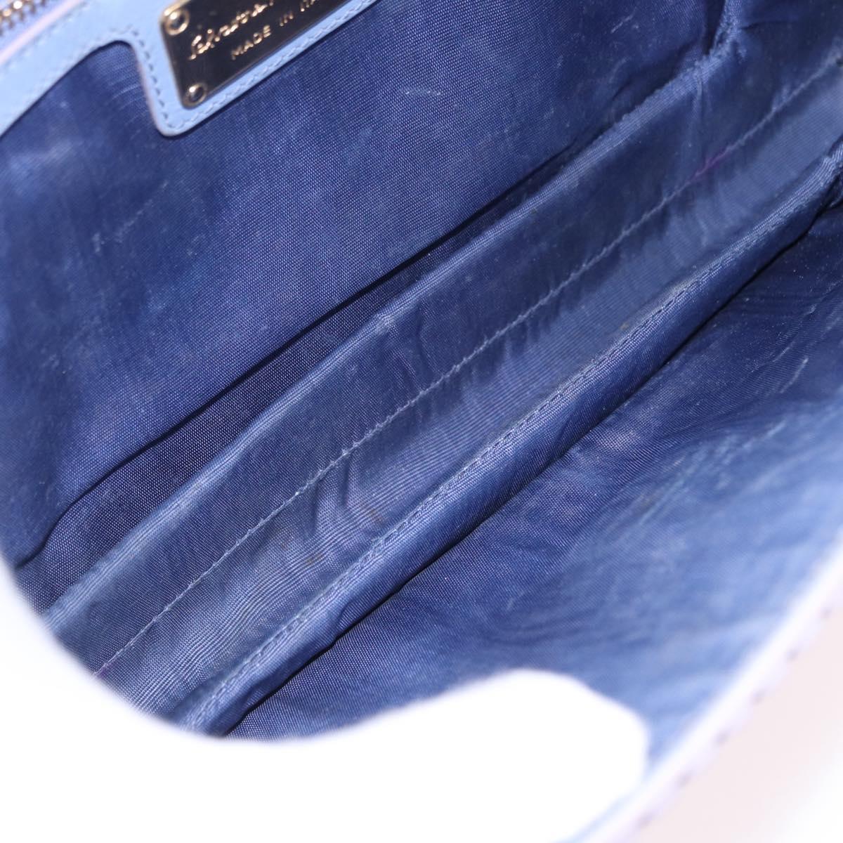 Salvatore Ferragamo Vala Chain Shoulder Bag Leather Blue Gold Auth BA14158